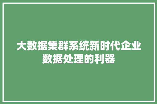 大数据集群系统新时代企业数据处理的利器