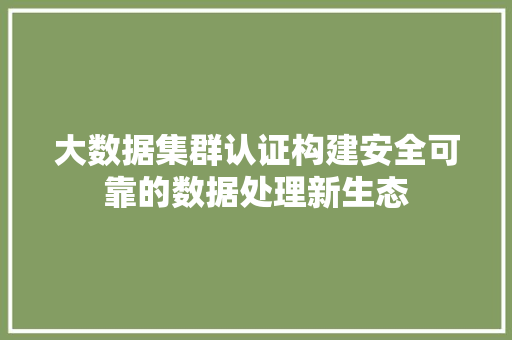 大数据集群认证构建安全可靠的数据处理新生态