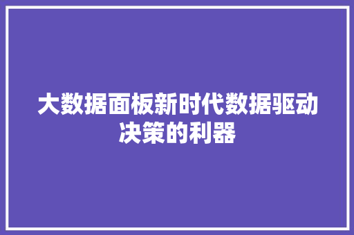 大数据面板新时代数据驱动决策的利器