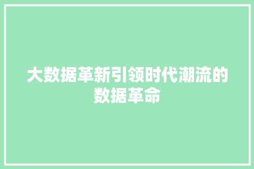 大数据革新引领时代潮流的数据革命