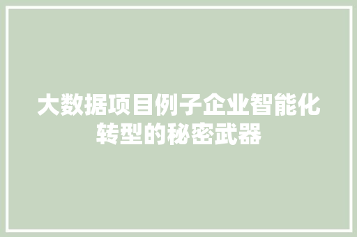 大数据项目例子企业智能化转型的秘密武器