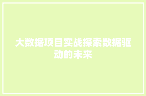 大数据项目实战探索数据驱动的未来