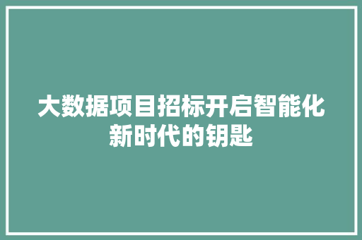大数据项目招标开启智能化新时代的钥匙