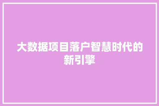 大数据项目落户智慧时代的新引擎