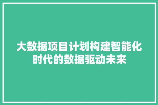 大数据项目计划构建智能化时代的数据驱动未来