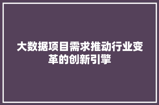 大数据项目需求推动行业变革的创新引擎