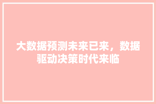 大数据预测未来已来，数据驱动决策时代来临