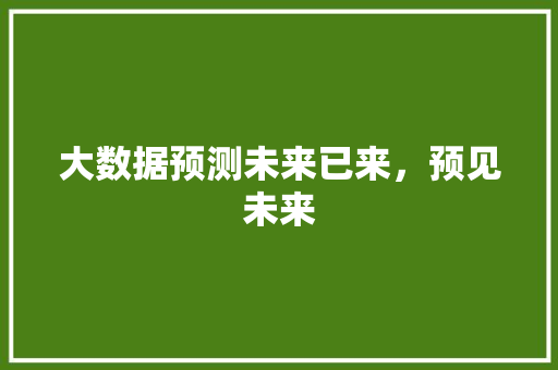 大数据预测未来已来，预见未来