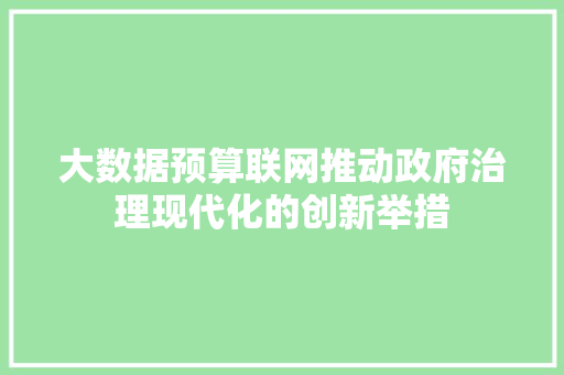 大数据预算联网推动政府治理现代化的创新举措