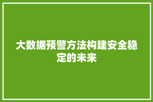 大数据预警方法构建安全稳定的未来