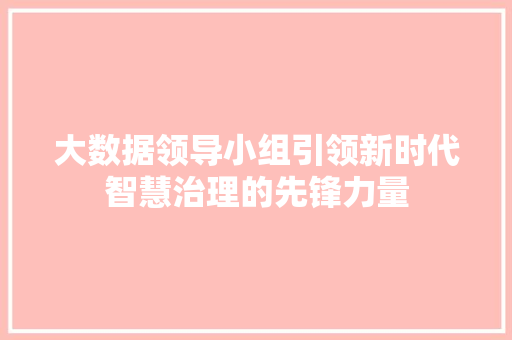 大数据领导小组引领新时代智慧治理的先锋力量