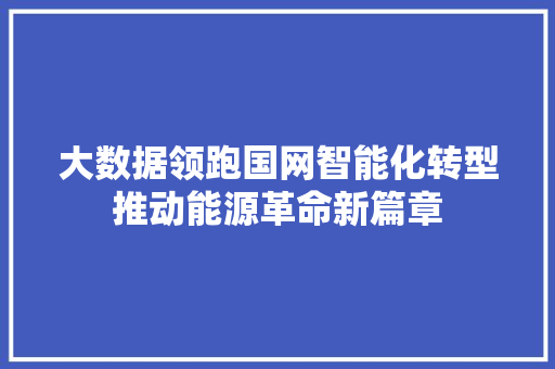 大数据领跑国网智能化转型推动能源革命新篇章