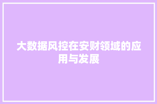 大数据风控在安财领域的应用与发展