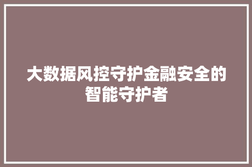 大数据风控守护金融安全的智能守护者