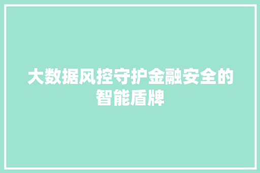 大数据风控守护金融安全的智能盾牌