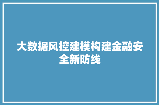 大数据风控建模构建金融安全新防线