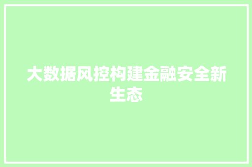 大数据风控构建金融安全新生态