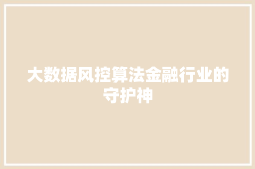 大数据风控算法金融行业的守护神