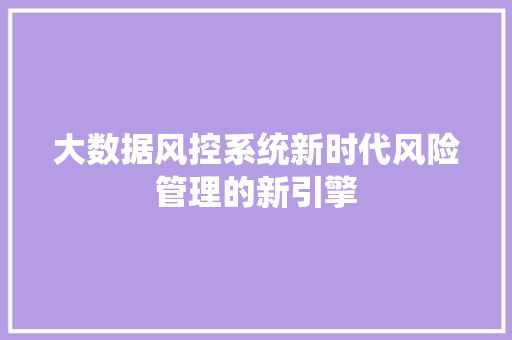大数据风控系统新时代风险管理的新引擎