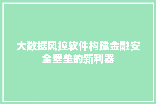 大数据风控软件构建金融安全壁垒的新利器