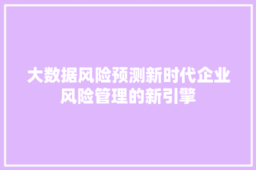 大数据风险预测新时代企业风险管理的新引擎