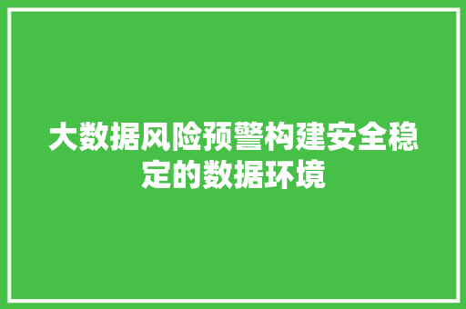 大数据风险预警构建安全稳定的数据环境