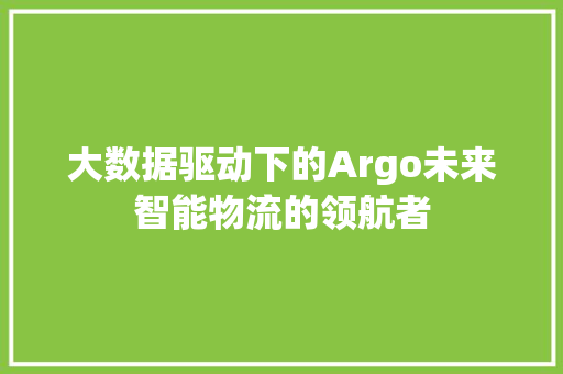 大数据驱动下的Argo未来智能物流的领航者