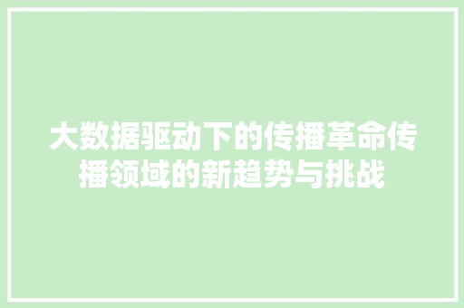 大数据驱动下的传播革命传播领域的新趋势与挑战