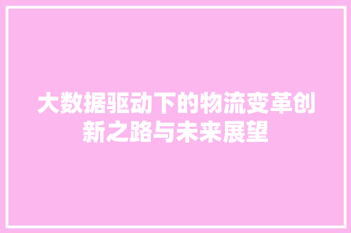 大数据驱动下的物流变革创新之路与未来展望