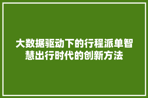 大数据驱动下的行程派单智慧出行时代的创新方法