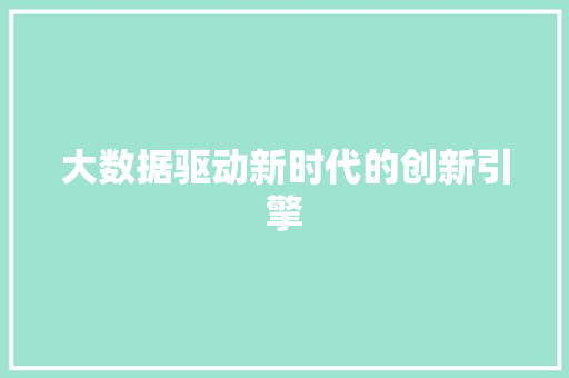 大数据驱动新时代的创新引擎