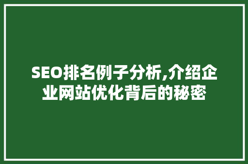 SEO排名例子分析,介绍企业网站优化背后的秘密 市场营销范文