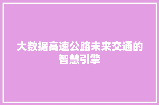 大数据高速公路未来交通的智慧引擎