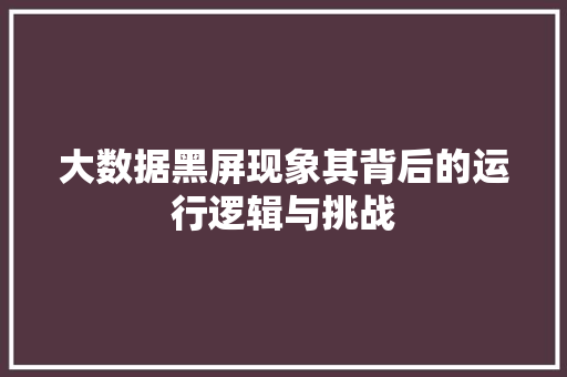 大数据黑屏现象其背后的运行逻辑与挑战