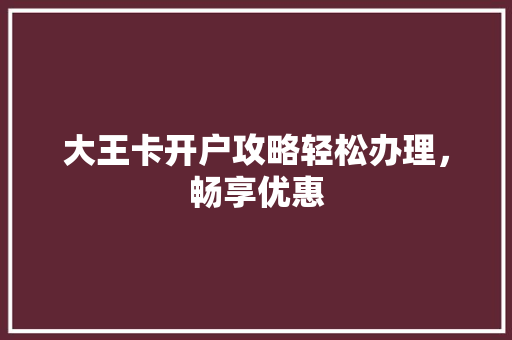 大王卡开户攻略轻松办理，畅享优惠