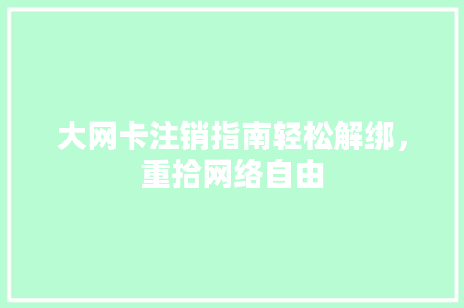 大网卡注销指南轻松解绑，重拾网络自由