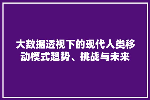 大数据透视下的现代人类移动模式趋势、挑战与未来