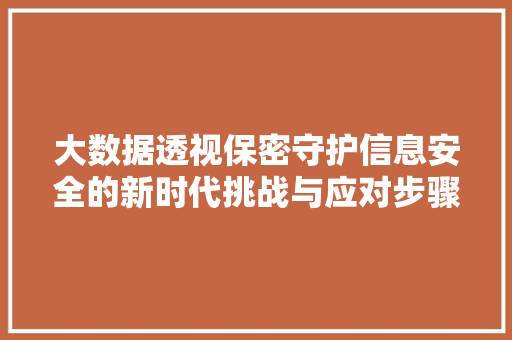 大数据透视保密守护信息安全的新时代挑战与应对步骤
