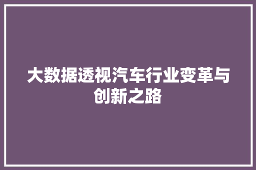 大数据透视汽车行业变革与创新之路