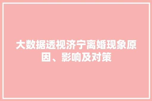 大数据透视济宁离婚现象原因、影响及对策