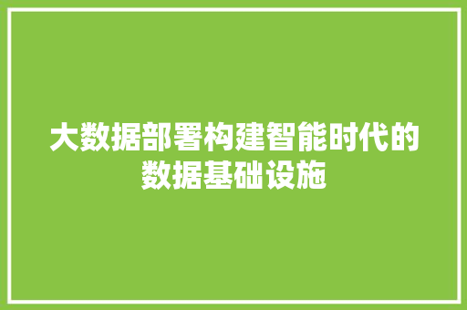大数据部署构建智能时代的数据基础设施