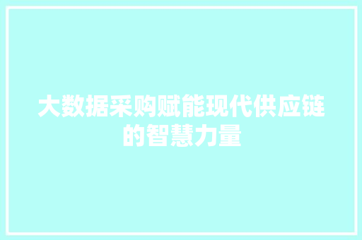 大数据采购赋能现代供应链的智慧力量