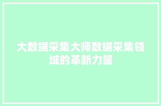 大数据采集大师数据采集领域的革新力量