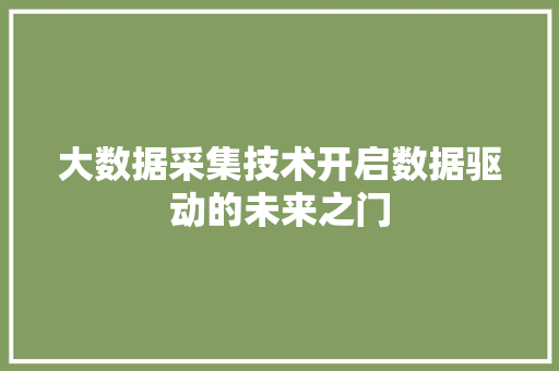 大数据采集技术开启数据驱动的未来之门