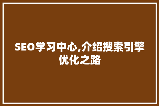 SEO学习中心,介绍搜索引擎优化之路