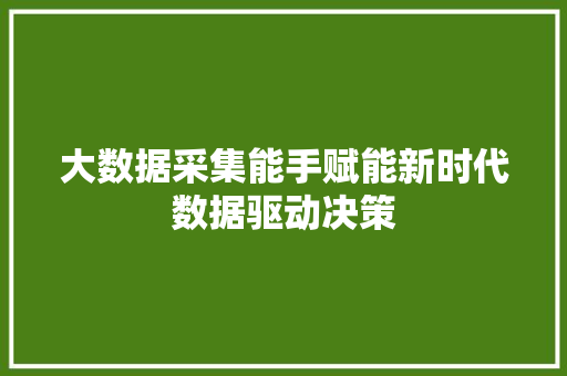 大数据采集能手赋能新时代数据驱动决策