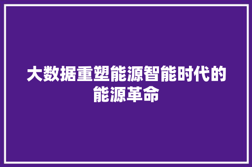 大数据重塑能源智能时代的能源革命