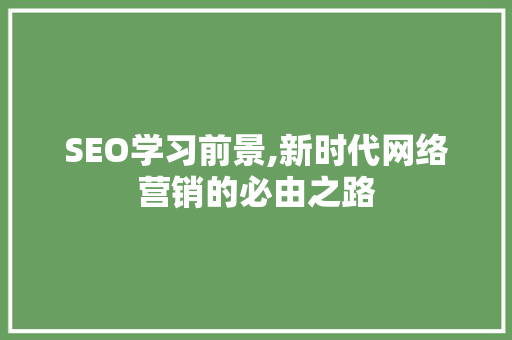 SEO学习前景,新时代网络营销的必由之路 后端技术
