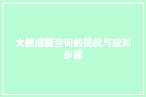 大数据量查询的挑战与应对步骤
