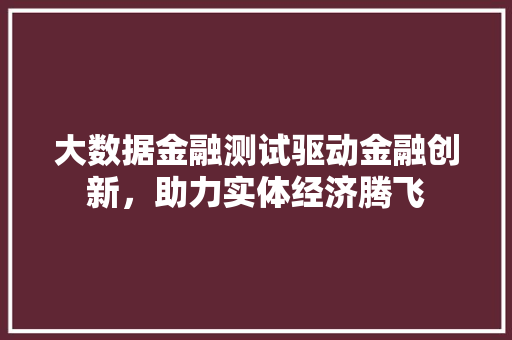 大数据金融测试驱动金融创新，助力实体经济腾飞